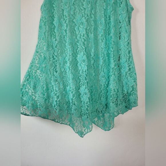 Aqua Lace Camisole Top Assymetric Hanky Hem Y2K Fairy Whimsical Boho Gypsy M - Picture 6 of 8